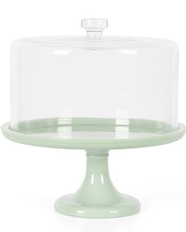 Martha Stewart Highbrook 10-Inch Jadeite Cake Stand with Glass Dome – Vintage-Style Pedestal Dessert Plate for Cakes and Pastries, Decorative Covered Serving Platter
