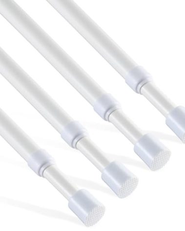 4 Pcs Tension Rod, OEH Tension Curtain Rod, No Drilling Rustproof Tension Rods for Windows 28 to 48 inch, Spring Adjustable Tension Rods for Closet, Bathroom, Kitchen, Cupboard, White (28-48 inch)