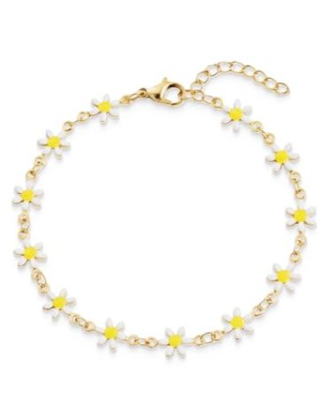 munone White Daisy Flower Bracelet for Women,18k Gold Plated Adjustable Chain Bracelets, Waterproof Hypoallergenic Non Tarnish Trendy Jewelry