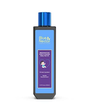 Blue Nectar Ayurvedic Baby Hair Oil with Organic Ghee, Almond Oil, Coconut Oil & Olive Oil for Hair and Scalp (18 Herbs, 200 ml)
