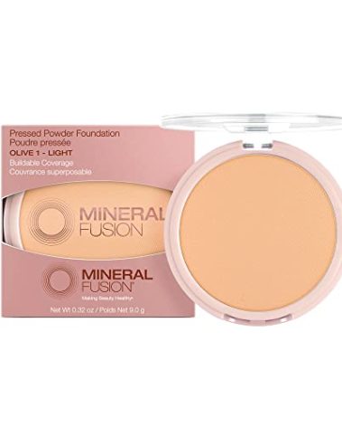 Mineral Fusion Pressed Powder Foundation, Olive 1 - Light Skin w/Greenish Undertones, Age Defying Foundation Makeup with Matte Finish, Talc Free Face Powder, Hypoallergenic, Cruelty-Free, 0.32 Oz.