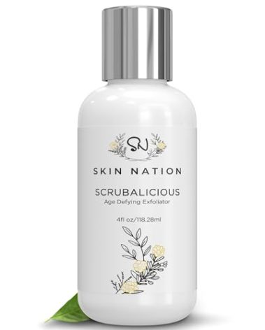 Skin Nation Scrubalicious Exfoliator, Gentle Face Scrub with Glycolic Acid, Jojoba Beads, Aloe Vera, Smooths Rough Skin, Hydrating Cleanser for Oily and Sensitive Skin, 4 oz