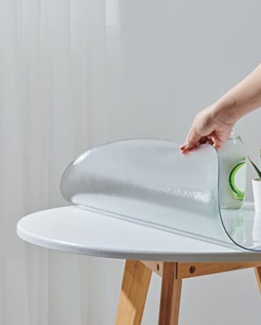 Leffora 41 Inch Frosted Round Table Cover Protector, 2.0mm Thick Plastic Desk Protector Mat, Round Waterproof PVC Desk Cover, Vinyl Placemats for Circle Desktop, Coffee Table, Dining Room Table