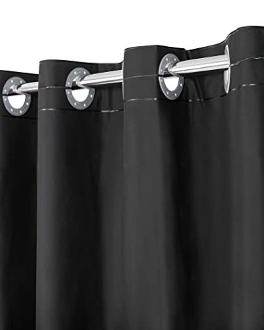 No Hook PEVA Shower Curtain or Liner - 8G Heavy Duty Black Bathroom Shower Curtain No Hooks Required, Waterproof Plastic & PVC Free, Standard Size 71 x 74, Black
