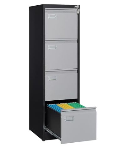 SISESOL 4 Drawer Vertical File Cabinet with Lock,Steel Filing Cabinet, Metal Filing Cabinets for Home Office Organizer Storage Cabinets Letter Size/A4/Legal,-Assembly Required