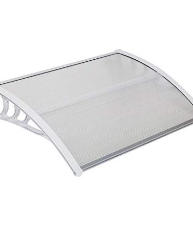 Outvita Window Awning Door Canopy 40"x30", Polycarbonate Cover Front Door Outdoor Patio Awning Canopy UV Rain Snow Sunlight Protection Hollow Sheet, Clear Board & White Bracket