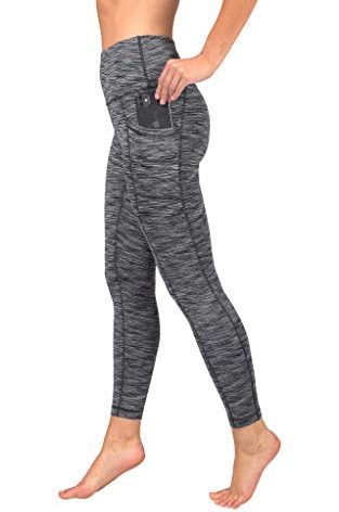 90 Degree By Reflex High Waist Tummy Control Interlink Squat Proof Ankle Length Leggings - Ash Charcoal Space Dye - Medium