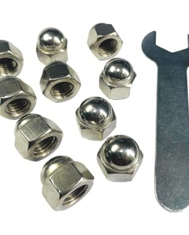 ZDingTech 10pcs 1/2-13 Acorn Cap Nuts,1/2-13 Cap Nuts,Acorn Hex Cap Dome Head Nuts,Dome Nuts,304 Stainless Steel Acorn Nuts,Hardware Nuts,18-8,Bright Finish with Open End Wrench, Silver