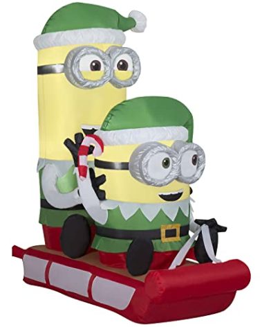 Gemmy Christmas Airblown Inflatable Minions on Sled Scene Universal, 4.5 ft Tall, Green