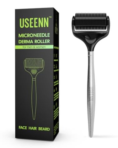 USEENN Ultra Wide Titanium Derma Roller for Face Hair Beard Scalp Skin Body Metal Handle 1200 Microneedling roller for Women and Men 0.25mm