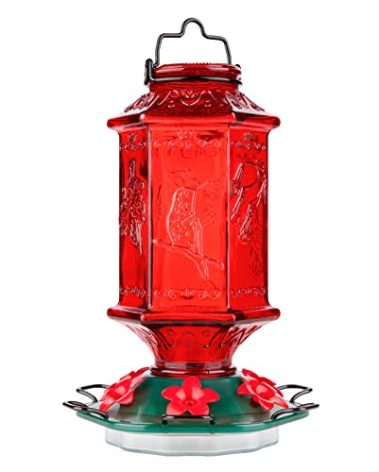 Billion Sky Hummingbird Feeder for Outdoors, Lantern Shaped Bottle, 6 Simulation Flowers Feeding Ports, 26 fl.oz, Hanging for Garden Yard, Rust Proof, Red(Ant Moat Included)