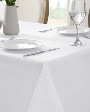 Softalker Rectangle Weaved Texture Pattern Tablecloth,Shiny Jacquard Waterproof Wrinkle Free Spill-Proof Washable Table Cloth for Holiday Party Dinner - 60 x 84 Inch,White
