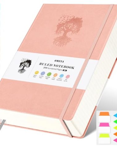 B5 Lined Journal Notebook, 370 Numbered Pages Thick Leather Journal for Writing, College Ruled Hardcover Notebook for Work,School with 100gsm Paper, Writing Journal for Women, Men (7.6" x 10.3" Pink)