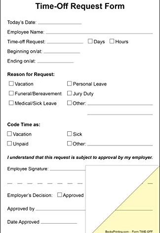 Becks Printing Employee Time Off Request Forms on 2 Part Carbonless Paper (Pack of 100)