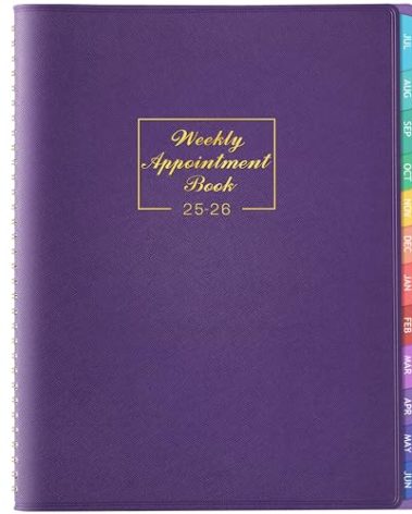 2025-2026 Weekly Appointment Book - Daily Planner 2025-2026 from July 2025 - June 2026, 8.5" x 11", 15-Minute Interval, Flexible Leather Cover, 12 Monthly Tabs, Back Pocket