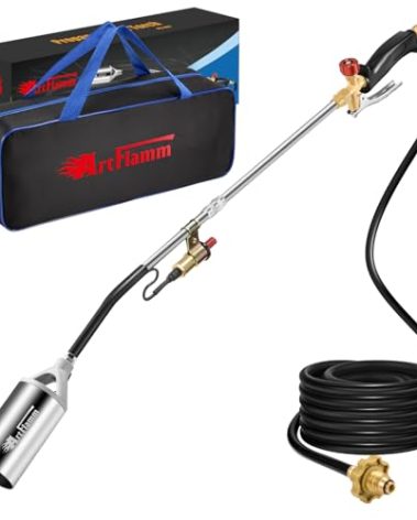 ARTFLAMM Portable Propane Torch Weed Burner Kit with Storage Bag, High Output BTUs Weed Torch with 10 FT Hose, Self Igniter Weed Flame Torch for Campfires,Roofing,Melting Snow Ice
