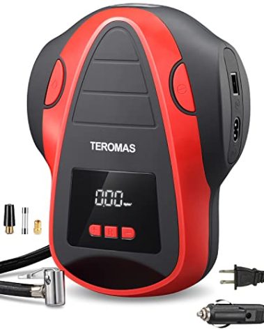 TEROMAS Tire Inflator Portable Air Compressor, Air Pump DC/AC for Car Tires 12V DC and Other Inflatables at Home 110V AC, Digital Electric Tire Pump with Pressure Gauge(Red)