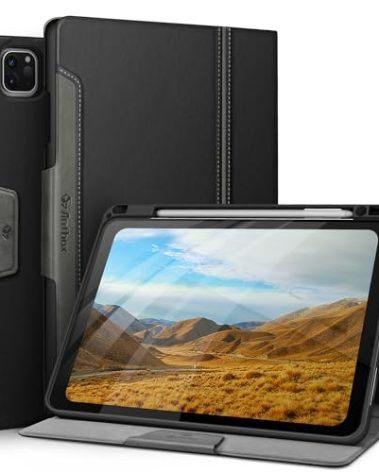 Antbox Case for iPad Pro 11 inch 4th Generation (2022)/3rd/2nd/1st Gen Vegan Leather with Pencil Holder Auto Sleep/Wake Function iPad Pro 11 Cover (Black)