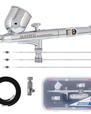 Master Airbrush G233 Performance Pro Airbrush Kit with 3 Nozzle Sets (0.2, 0.3 & 0.5mm Needles, Fluid Tips & Air Caps) Hose, Dual Action Gravity - Air Brush Gun for Painting, Aerografo Body Art & Cake