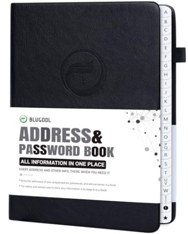 Address Book with Alphabetical Tabs, Large Hardcover Password Book, Address Organizer Keep Track of Phone Numbers, Special Days, Birthdays, Anniversaries and Notes(7″x 10″, Black)