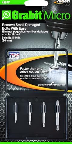 Alden 4507P Grabit Micro Broken Bolt Extractor 4 Piece Kit - Small Bolt and Screw Remover - Ideal for PC and Mac Repair - Made in The USA