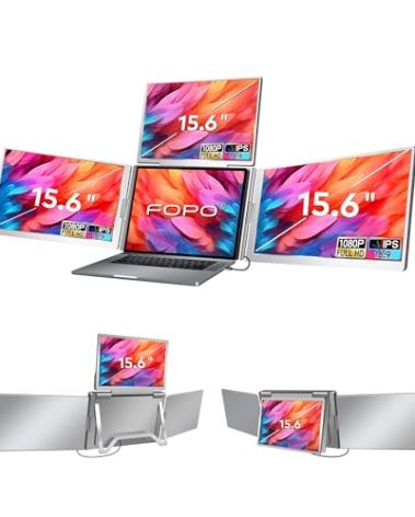 FOPO 15.6" Laptop Screen Extender Monitor Portable, Quad Monitor, Just 1 Cable for 3 Screens, FHD 1080P IPS Laptop Extender Compatible with Wins/Mac for 13.6" - 17.3" Laptops