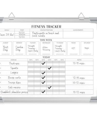 Lincia 16 x 12 Inch Fitness Tracker Whiteboard Workout Calendar for Home Gym Dry Erase Planner Hanging Removable to Do List for Wall Whiteboard with Aluminum Frame for Gym Program Christmas(Style A)