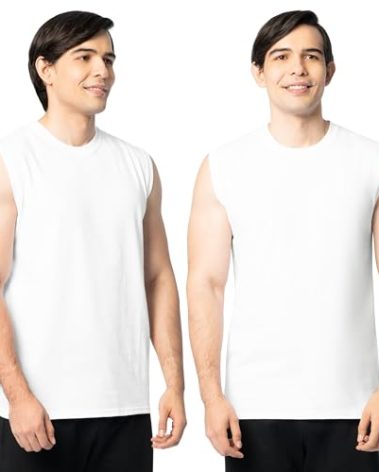 Fruit of The Loom Men's Eversoft Cotton Sleeveless T Shirts, Breathable & Moisture Wicking with Odor Control, Sizes S-4X, Muscle-2 Pack-White, Large