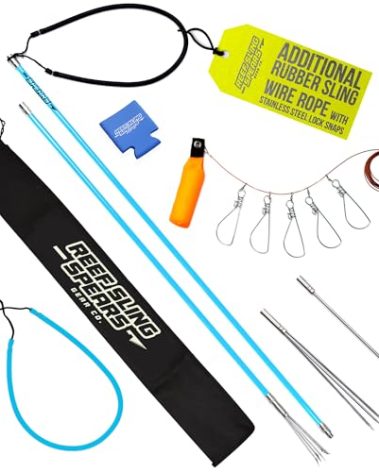Hawaiian Sling Fishing Spear Set - Travel Fiberglass Pole Spear Harpoon for Spearfishing with 3 Prong Paralyzer Tips 5' - Fishing line Holder and Travel Bag Included for Spear Fishing Equipment