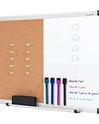 VUSIGN White Board and Cork Board Combination, 17" x 23" Dry Erase Board and Corkboard Combo for Home or Office, Wall Mounted Notice Bulletin Board with Aluminum Frame