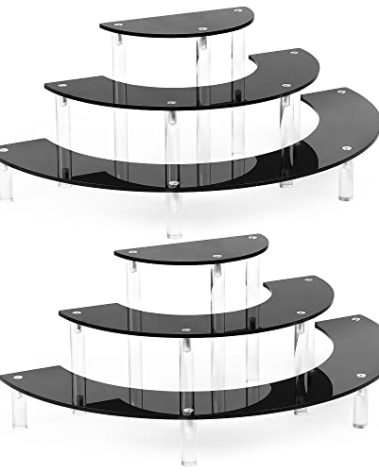 Display Stand Shelf For Pop Figure, 3 Tier Black Acrylic Cupcake Stand, Perfume Organizer Stands, 2 Pack Half Moon Dessert Stand for Display Or Collections