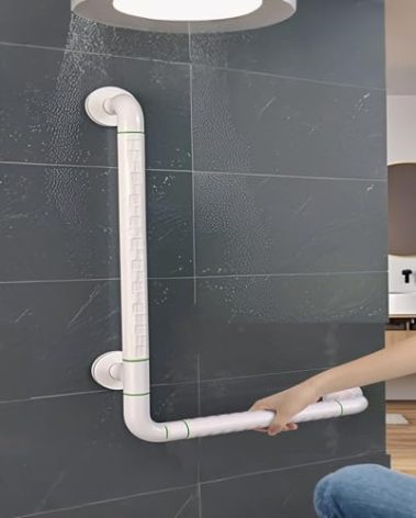 Angle Grab Bar for Wall (0-180 Free Degree Grip Bar 15IN *15IN) l Shape Bathroom Shower Safety Grab Bars for Bathtubs and Showers, White Anti-Slip Handle for Seniors, Handicap, 27.5 in