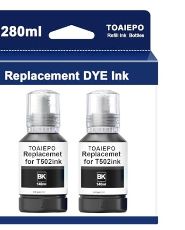 TOAIEPO Black T502 Refill Ink Bottle Replacement Work for ET-2850 ET-2760 ET-3850 ET-3710 ET-3750 ET-3760 ET-4850 ET-4750 Printer