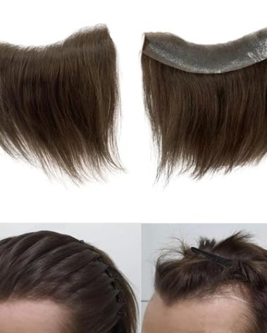 Voloria Men Forehead Hairline Toupee 100% Human Hair Skin PU Man Hairpieces Frontal Hair Topper for Receding Natural Hairline Replacement Systems (0.78x6.29INCH, #4 Medium Brown Color)