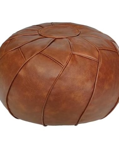 Thgonwid Round Unstuffed Pouf Cover, Leather Foot Stool Ottoman with Storage, Bean Bag Floor Chair, Multi Functional Footrest for Living Room, Bedroom or Balcony (Brown)