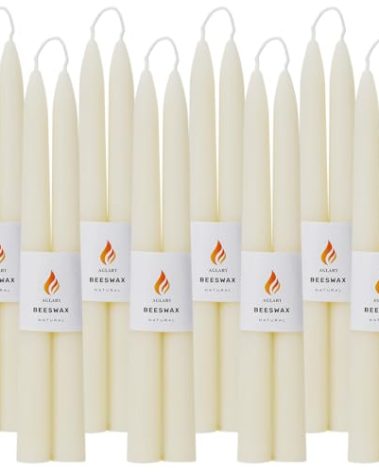 AGLARY 9" White Beeswax Taper Candles,2PCS Handmade Natural Candles,Dripless and Smokeless，9-Hour Burn Time.