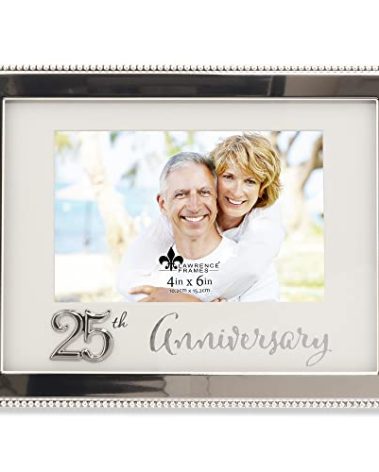 4x6 Silver Beaded Metal 25th Anniversary Picutre Frame