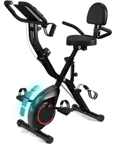 Foldable Exercise Bike Stationary Bikes for Home, 5 IN 1 Indoor Workout Bike, with 16-Level Quiet Magnetic Resistance, 6.6 LBS Flywheel and 300LBS Capacity, 2025 Designed X-Bike X817 Black