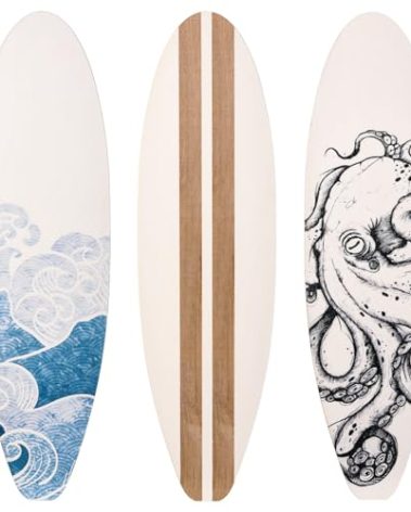 RattanView 3 Pieces Surfboard Wooden Beach Decor for Bedroom Surfboard Wall Decor Summer Wood Wall Hanging Sign for Tropical Bedroom Living Room Decoration (Ocean)