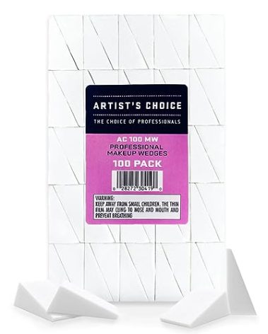 Artist's Choice 100 Pack Makeup Sponge Mini Applicator Wedges, Triangle Cosmetic Sponges for Foundation, Blush, Eye Shadow, Blending and Smoothing, Disposable, Latex Free