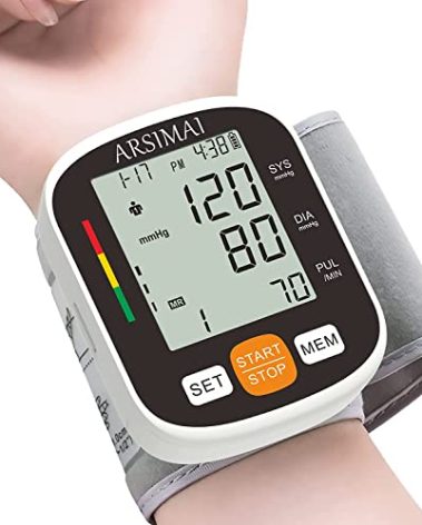 ARSIMAI Automatic Wrist Blood Pressure Monitor: Adjustable Cuff + 2AAA Battery and Storage Case - Irregular Heartbeat Detector & 198 Readings Memory Function & Large LCD Screen