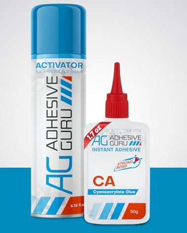 Adhesive Guru CA Glue with Activator (1.7 oz - 6.76 fl oz) - Premium Cyanoacrylate Super Glue for Woodworking, Woodturning, Plastic, Metal, Leather, DIY, Ceramic & Craft | Instant Bond - 1 Pack