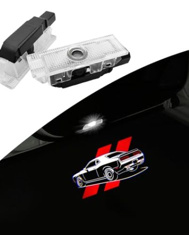 uuakarin 2PCS Non-fading LED Door Logo Lights Car Accessories HD Welcome lamp Compatible for Challenger 2015-Present Projector Ghost Shadow Puddle Courtesy Step Lights (break through red)