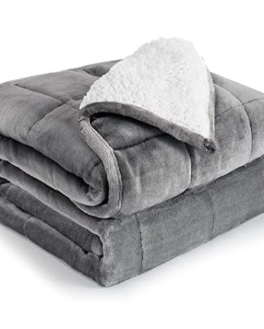 Cottonblue Sherpa Fleece Weighted Blanket 15 Pounds Queen Size 60” x 80 Heavy Weighted Blankets for Adults Perfect for 150-210 lbs, Soft Cozy Fuzzy Blankets 60x80 inches, Idea Gifts, Gray