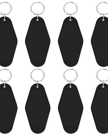 PPhtony 8PCS Motel Keychain Blank Vintage Hotel Key Tags Holders for Bagpacks Car Keys Resin Vinyl Printing Laser Engraving DIY Craft Projects Gifts Ornaments Accessories Small Business Supplies,Black