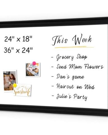 4 THOUGHT Dry Erase Board, 24 x 36 in Magnetic Whiteboard Black Vintage Wood Frame Wall-Mounted White Board Decorative Notice Board for School, Office, Home, Kitchen with 8 Magnets 4 Markers 1 Eraser