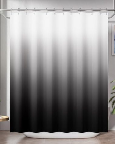 AmazerBath Shower Curtain, Cloth Ombre Black Shower Curtain Set with 12 Hooks, Washable Fabric Black and White Shower Curtain, Rustic Farmhouse Bathroom Shower Curtain, 72x72 Inches