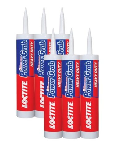Loctite Power Grab Express Heavy Duty Construction Adhesive, 9 fl oz Cartridge, 6 Pack - Versatile Construction Glue for Wood, Wall, Tile, Foam Board & More