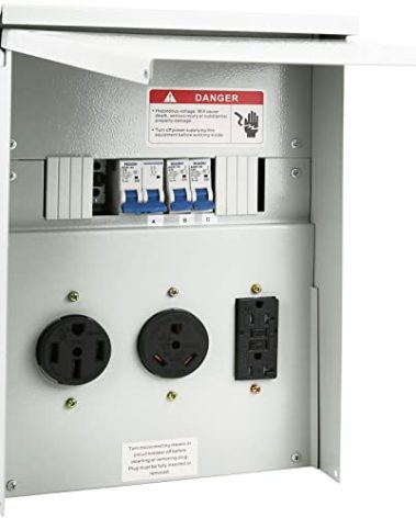 Temporary Power Outlet Panel, with 20, 30, 50 Amp Receptacle Installed, Tocretoare Prewired RV Power Outlet Box, NEMA 3R Enclosed and Weatherproof, Fit for RV Camper Travel and Construction Sites