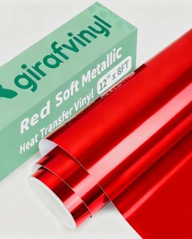 GIRAFVINYL Red Metallic HTV Vinyl, Red Soft Foil Iron On Vinyl - 12" X 8ft Chrome HTV Heat Transfer Vinyl for DIY T-Shirt, Bags, Garments